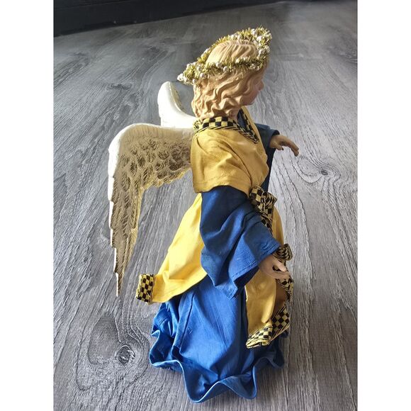 VTG 90s Paper Mache Clothtique Angel Christmas Tree Topper /Decor Blue Yellow - Picture 3 of 6